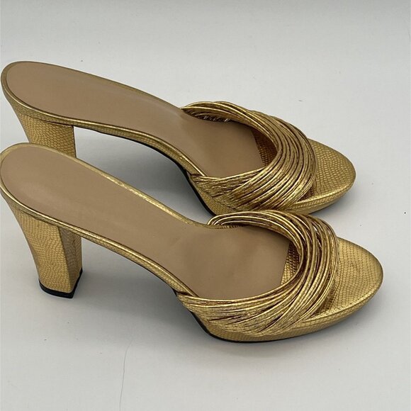 Gold Textured High Heel Slide Sandals Size 10.5 US / 41 EU Womens - Picture 3 of 7